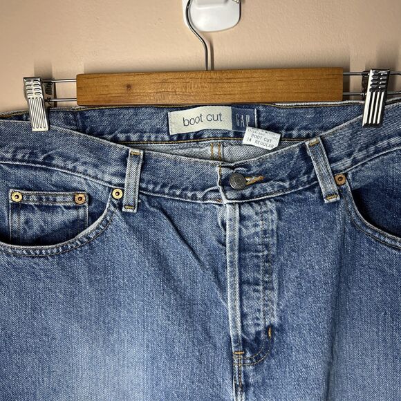 GAP Boot Cut / Vintage MOM High Rise Button Fly Denim Blue Jeans / 14 Reg - Picture 2 of 6